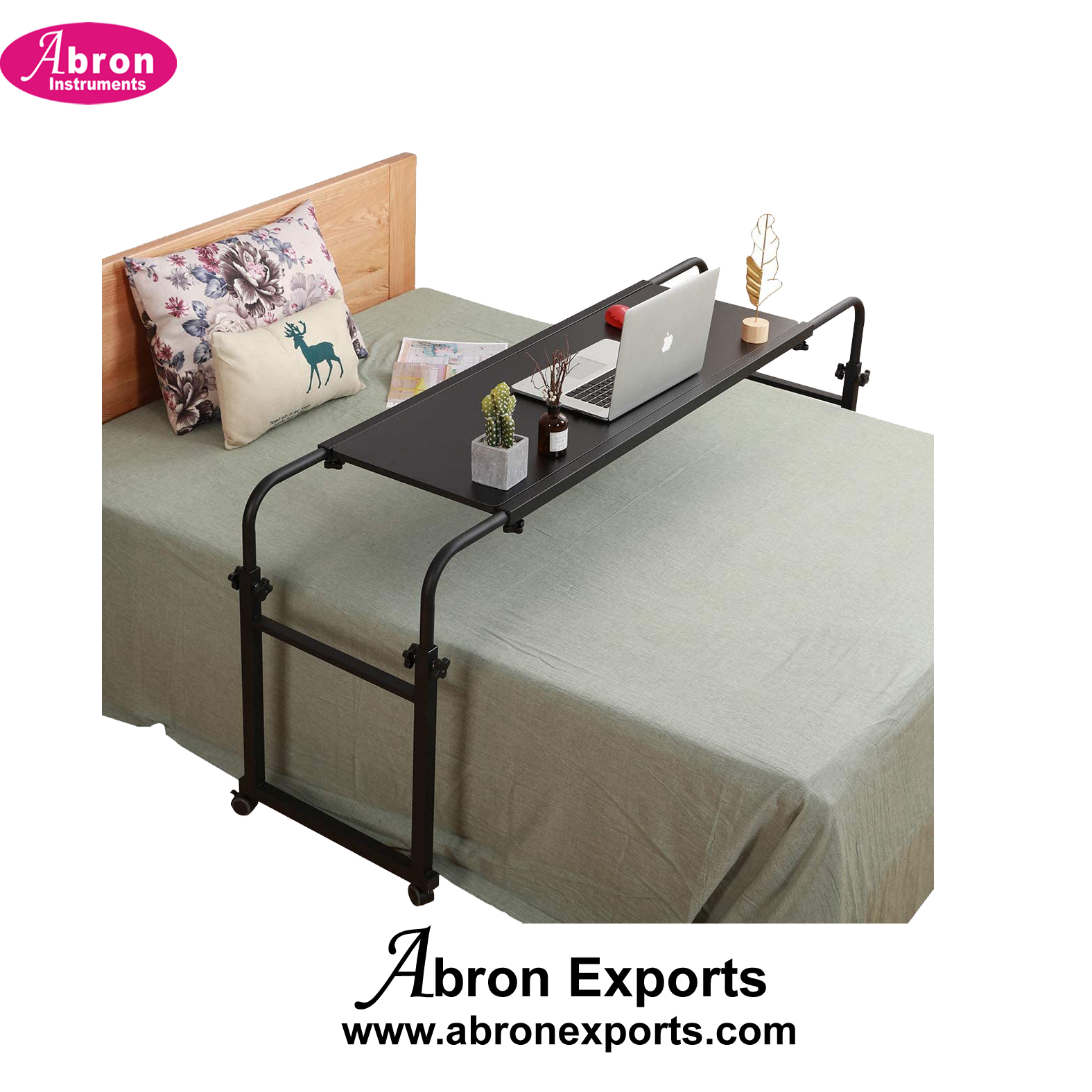 Furniture Overbed Table Multipurpose Trolley steel frame wheels  adjustable Tabletop for Patients and Hospital Bed Abron ABM-2351SW 